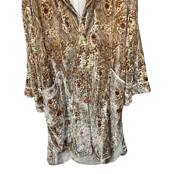 Free People Sweet Escape Boho Paisley Floral Printed Velvet Trench Duster Large - Picture 7 of 14